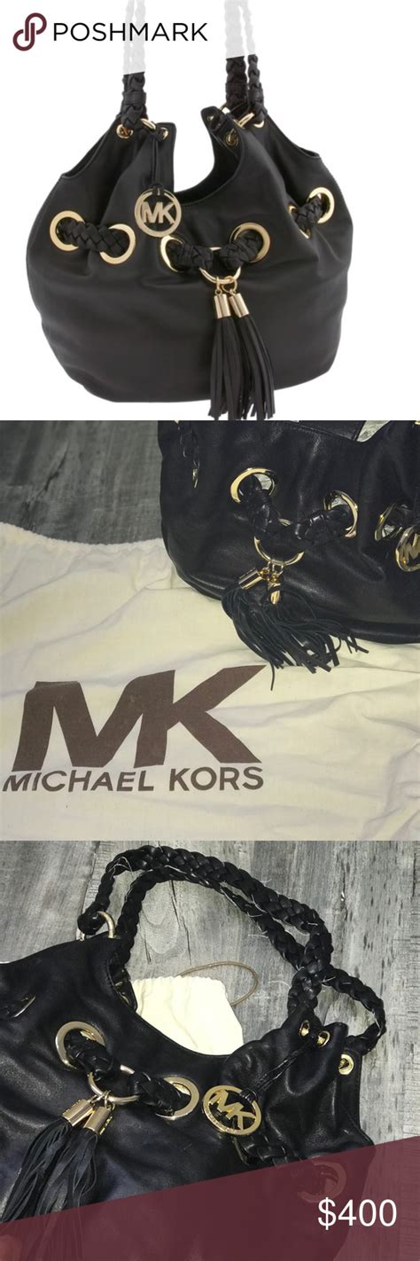 michael michael kors tasseled braided grommet pebble large tote|NWT MICHAEL Michael Kors Signature Tasseled Braided .